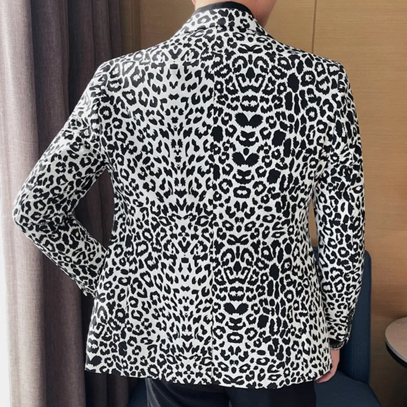 Men's Casual Vintage Style Leopard Pattern British Suit Blazer Jacket