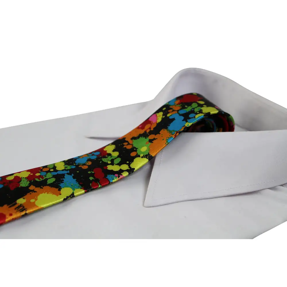 Mens Multicoloured Splash Lgbt Pride 5cm Skinny Neck Tie