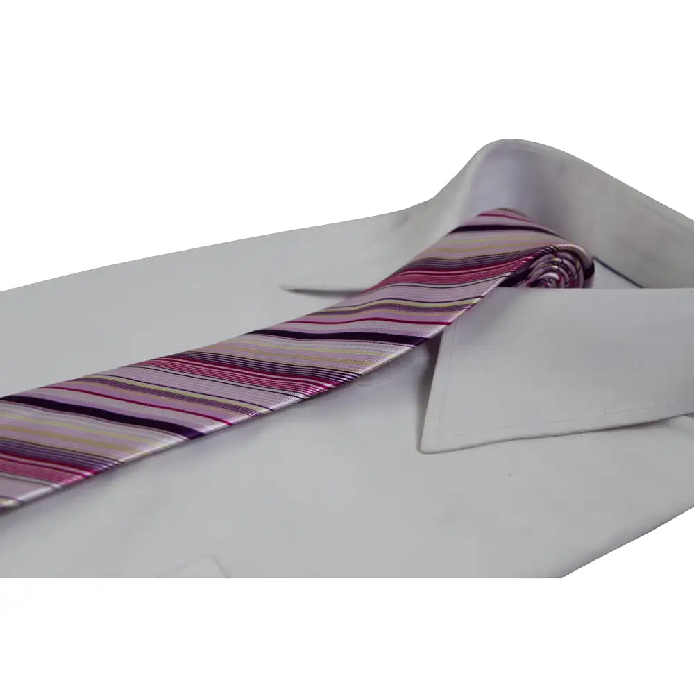 Mens Pink And Purple Thin Striped 5cm Skinny Neck Tie