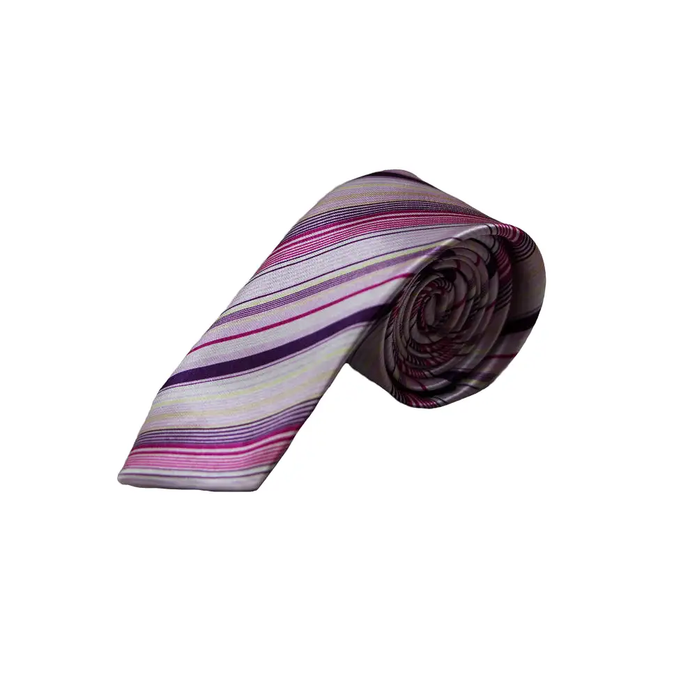 Mens Pink And Purple Thin Striped 5cm Skinny Neck Tie