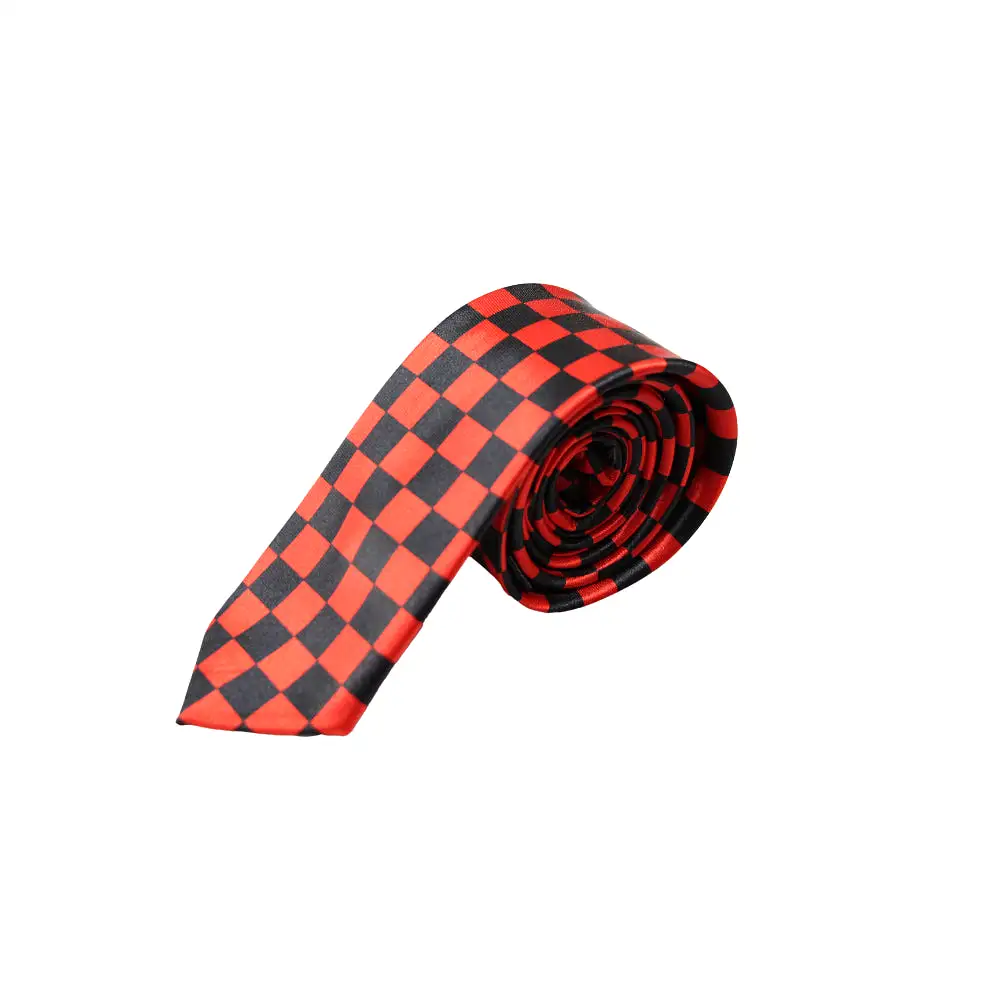 Mens Red  & Black Checkered 5cm Skinny Neck Tie