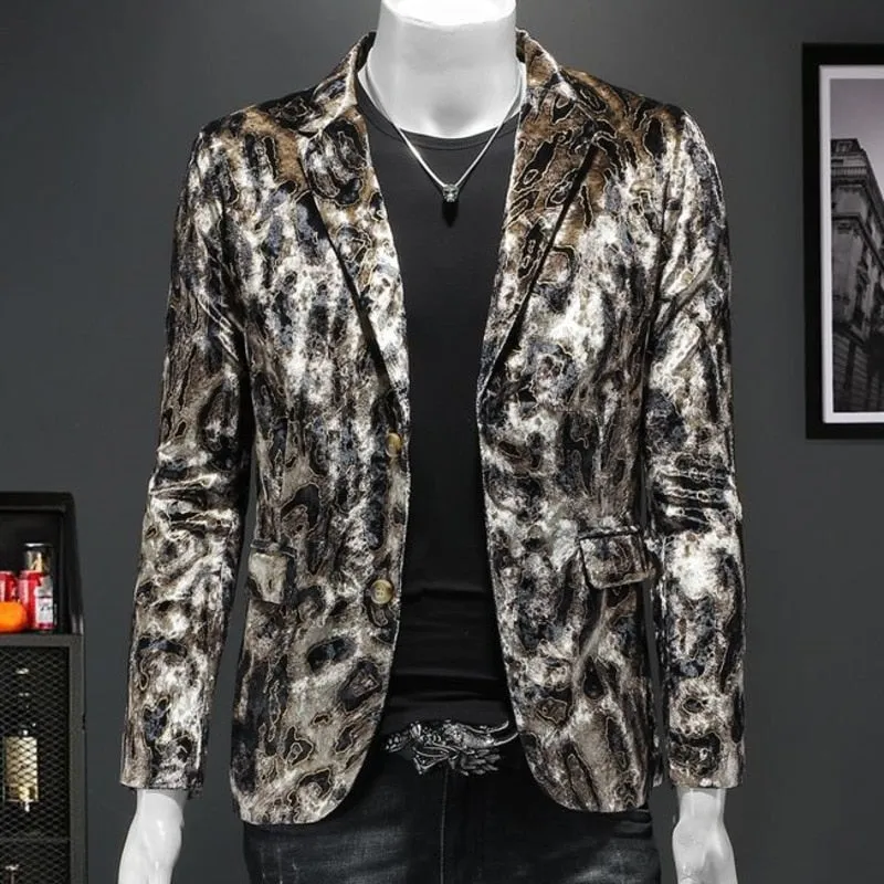 Men's Retro England Style Leopard Printed Pattern Partywear Blazer