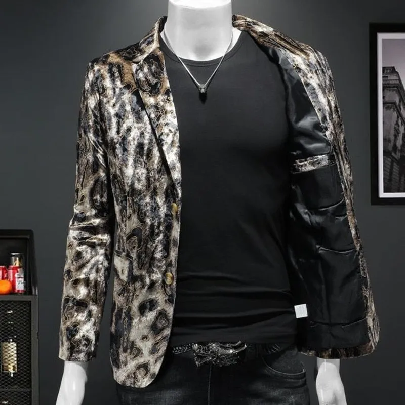 Men's Retro England Style Leopard Printed Pattern Partywear Blazer