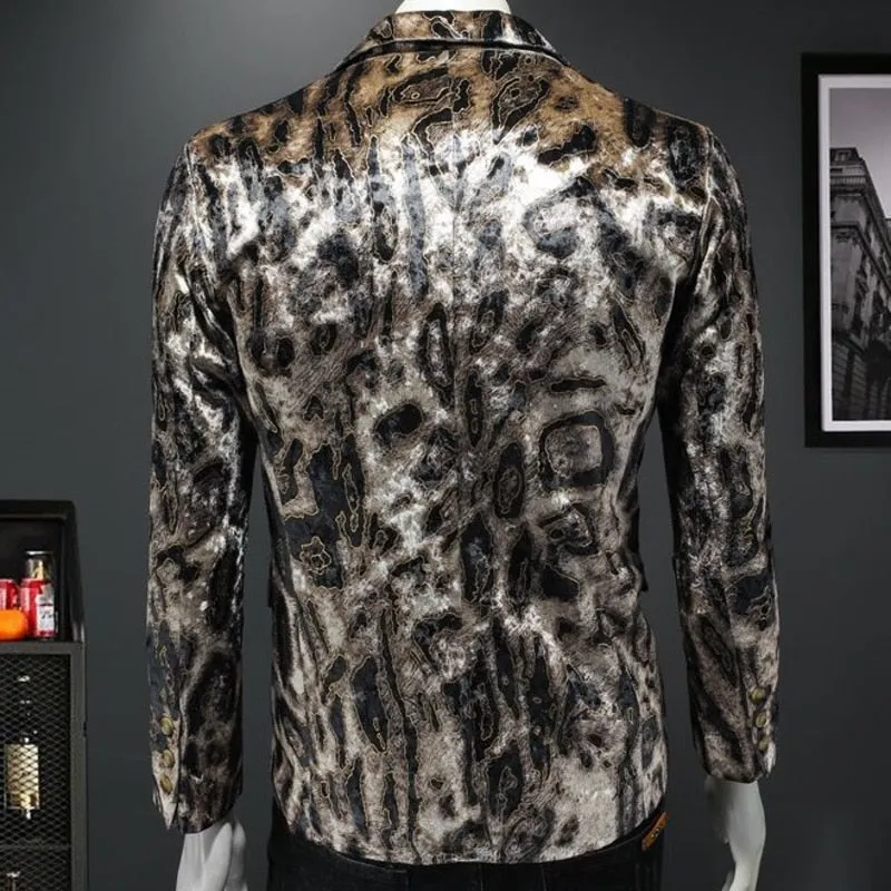 Men's Retro England Style Leopard Printed Pattern Partywear Blazer