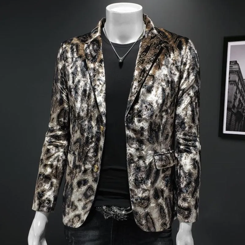 Men's Retro England Style Leopard Printed Pattern Partywear Blazer