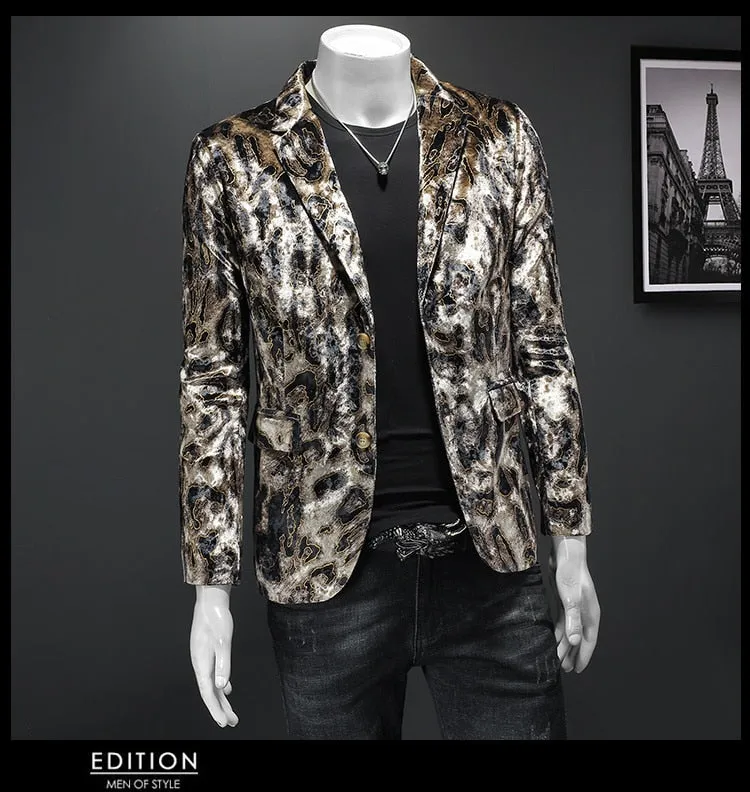 Men's Retro England Style Leopard Printed Pattern Partywear Blazer