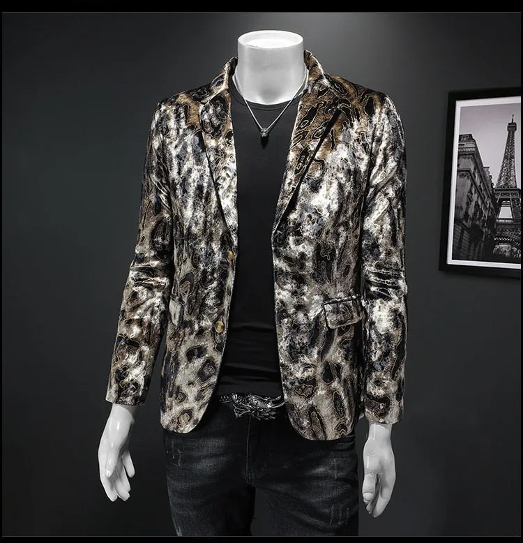 Men's Retro England Style Leopard Printed Pattern Partywear Blazer