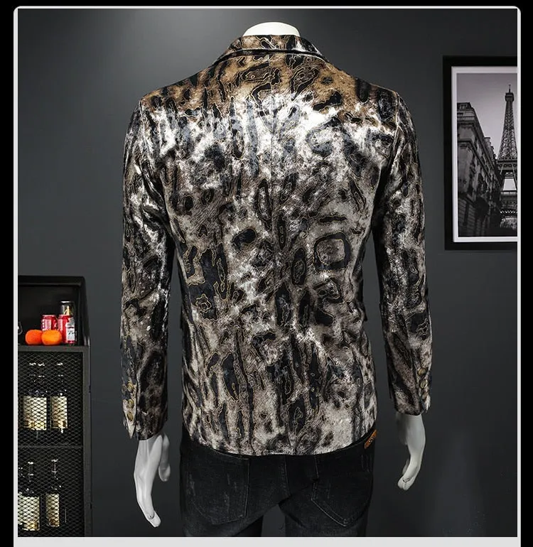 Men's Retro England Style Leopard Printed Pattern Partywear Blazer