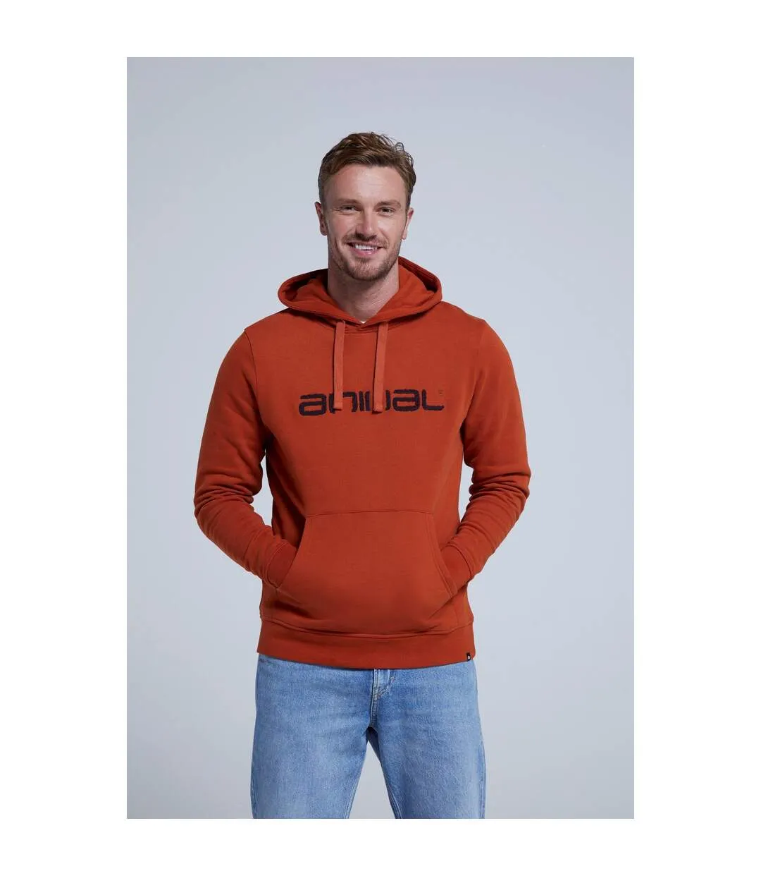 Mens rocky organic hoodie orange Animal