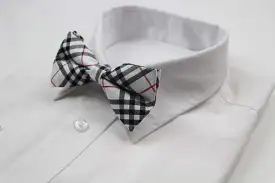 Mens White Plaid Patterned Bow Tie