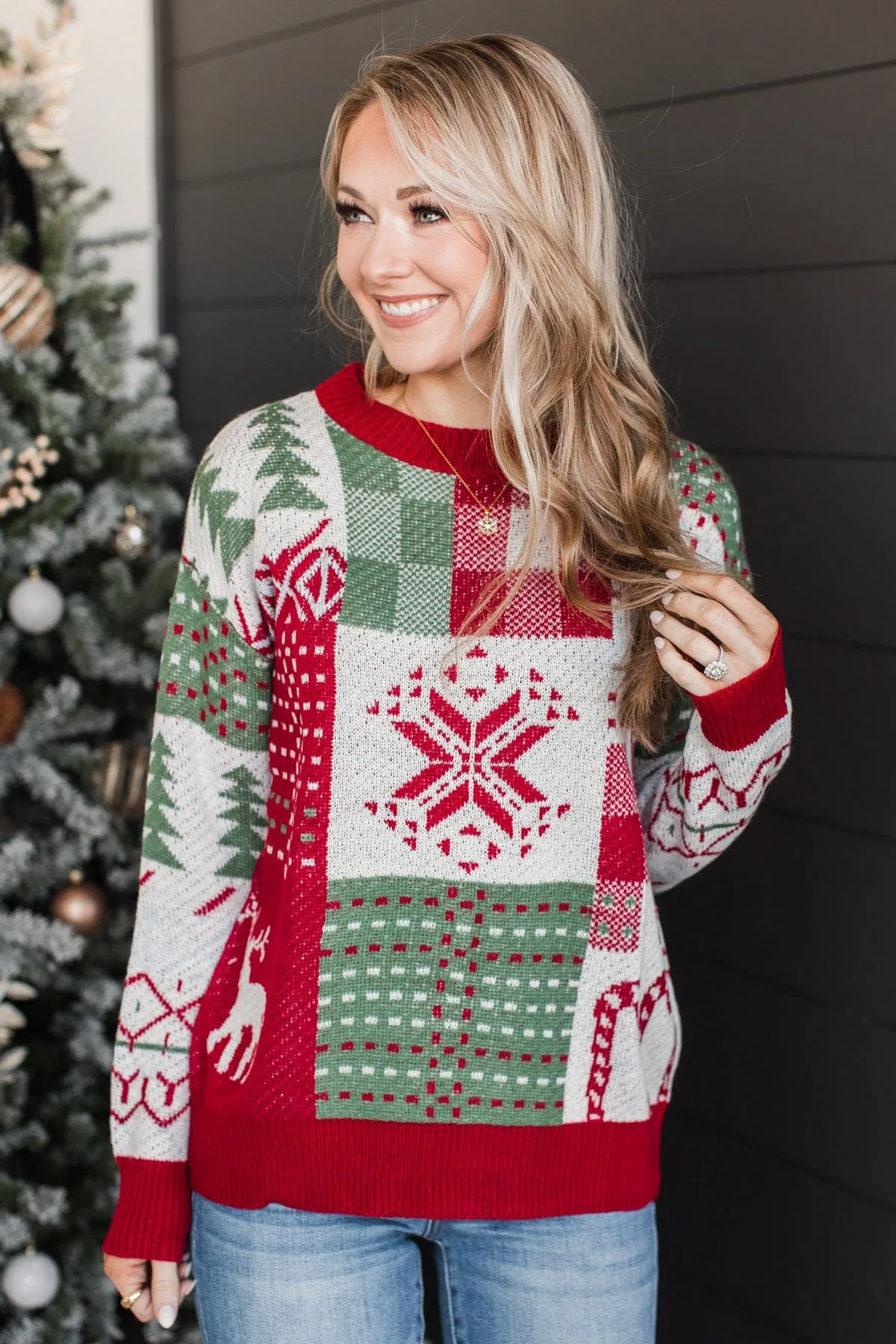 Merry Everything Knit Sweater- Red & Green