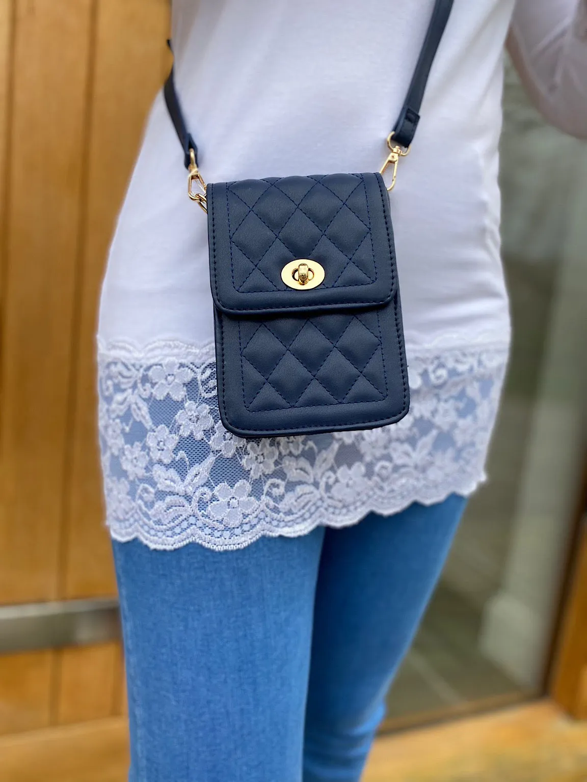 Navy Twist Lock Crossbody Phone Purse