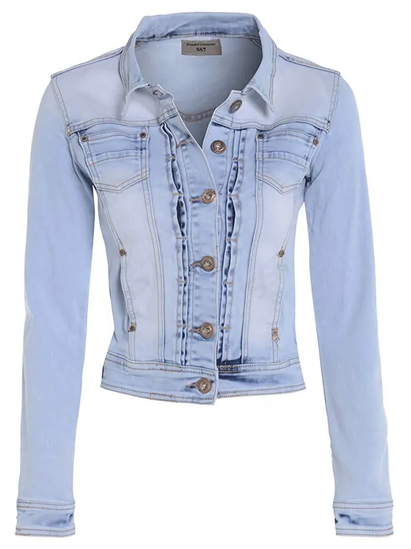 NEW DENIM JACKET Womens Jean Waist Jackets LADIES Stonewash Blue Size 8 10 12 14