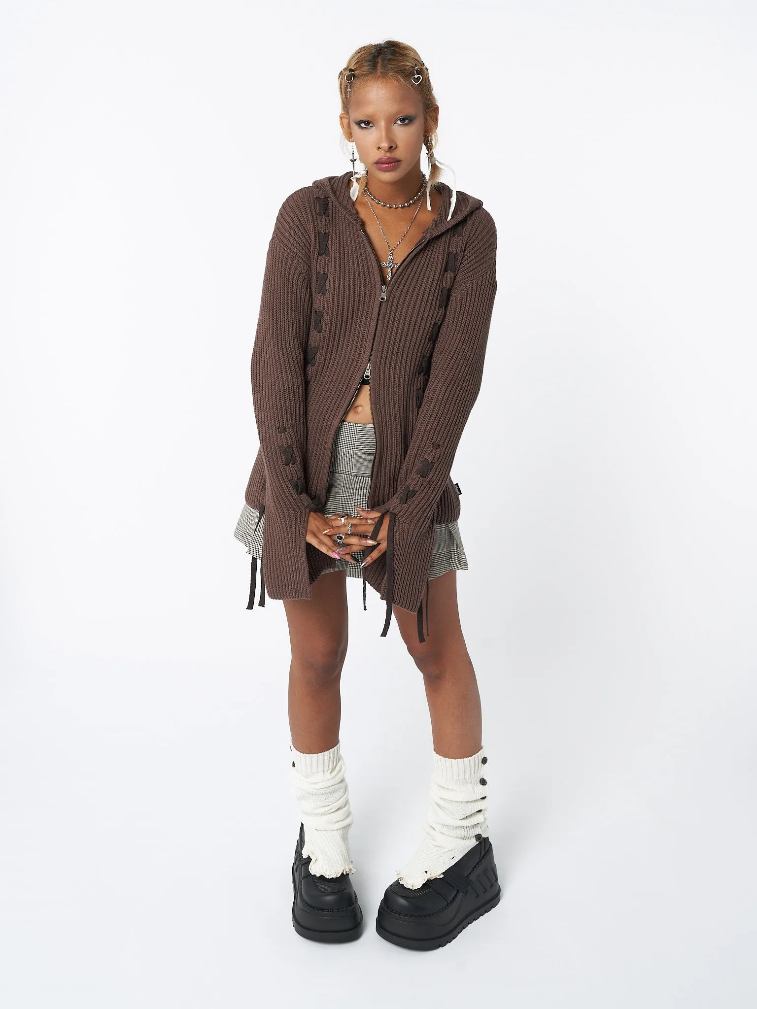 Nixie Brown Lace Up Cardigan