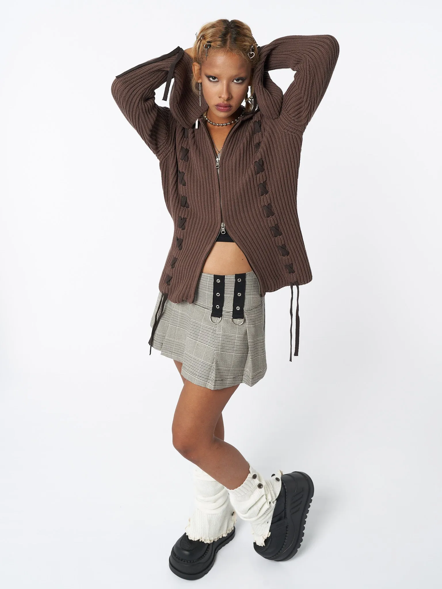 Nixie Brown Lace Up Cardigan