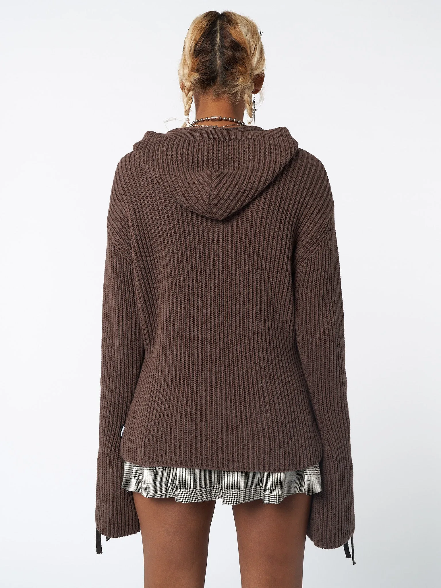 Nixie Brown Lace Up Cardigan