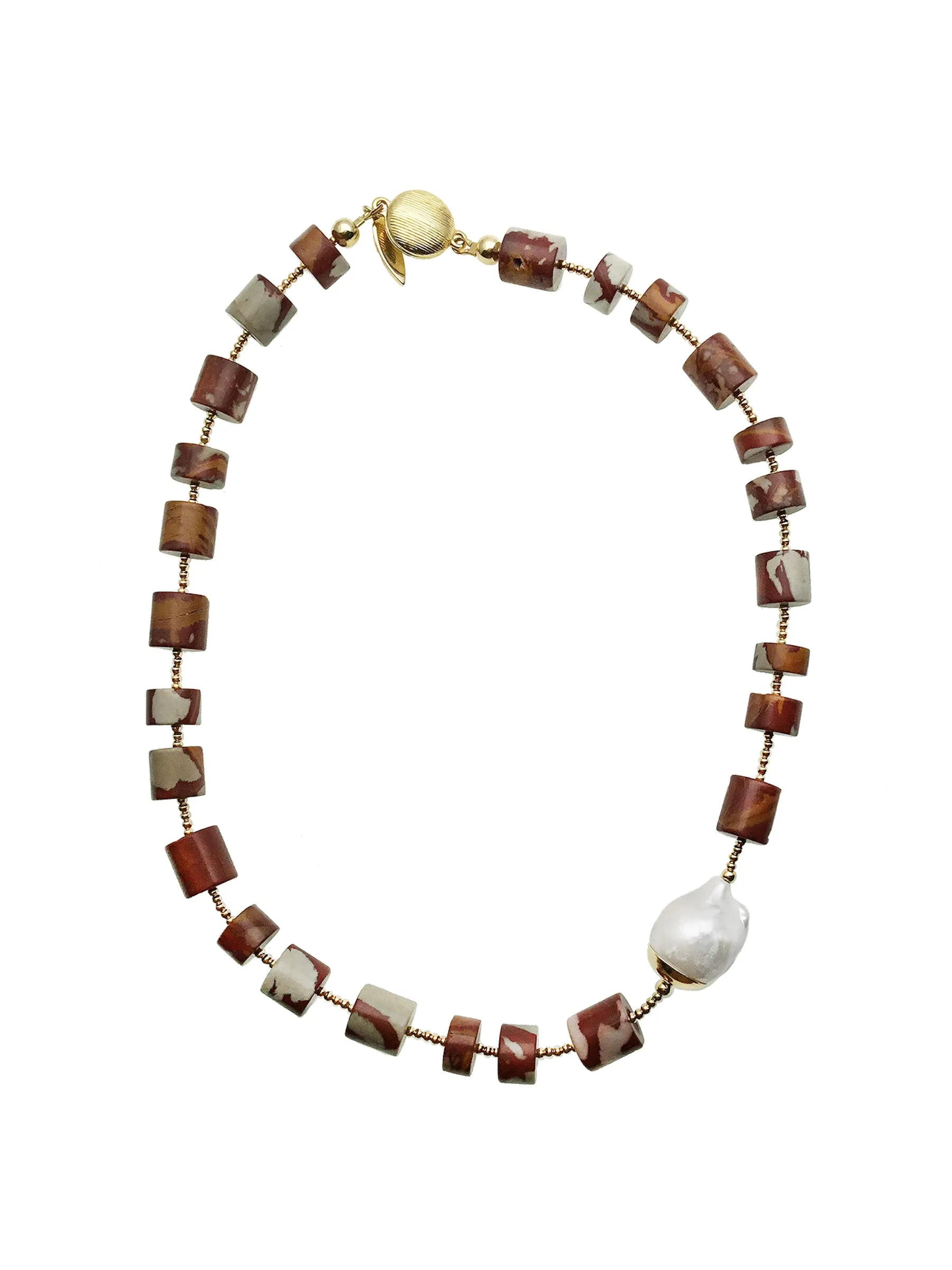 Noreena Jasper With Baroque Pearl Short Necklace CN028