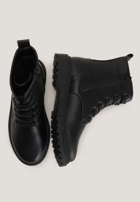 Older Girls Black Lace Up Boots