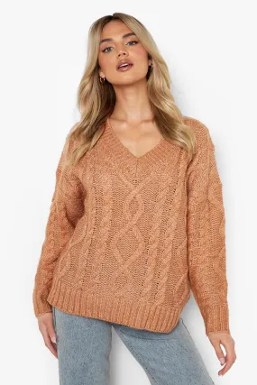 Oversized Cable Knitted V Neck Sweater