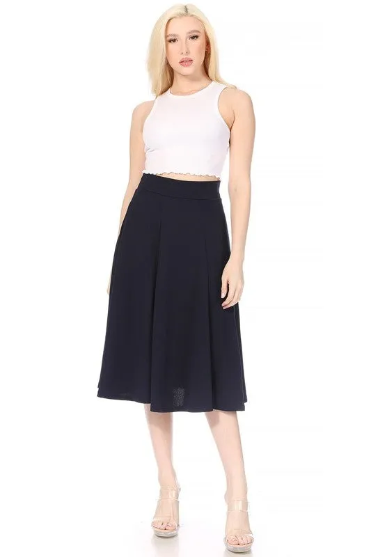 Paneled, A-line midi skirt with banded waist.