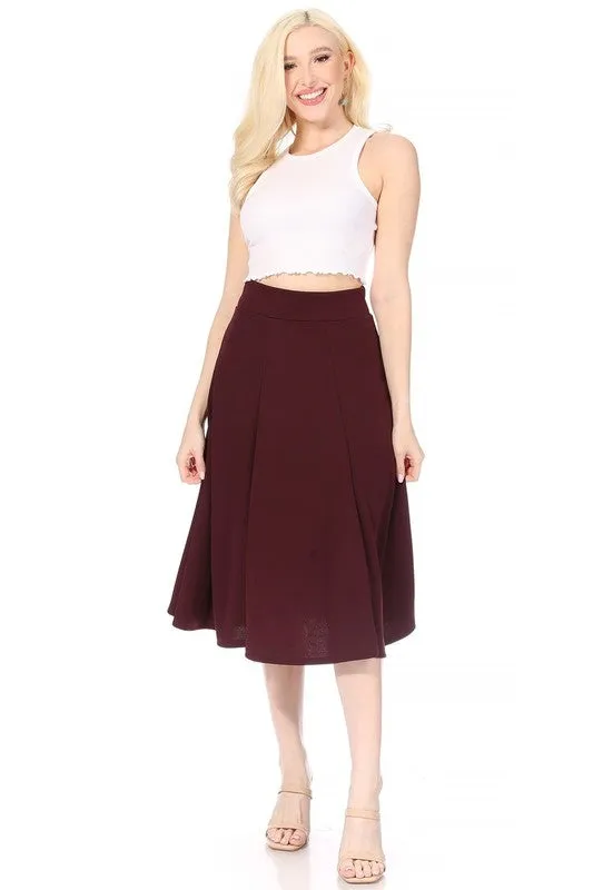 Paneled, A-line midi skirt with banded waist.