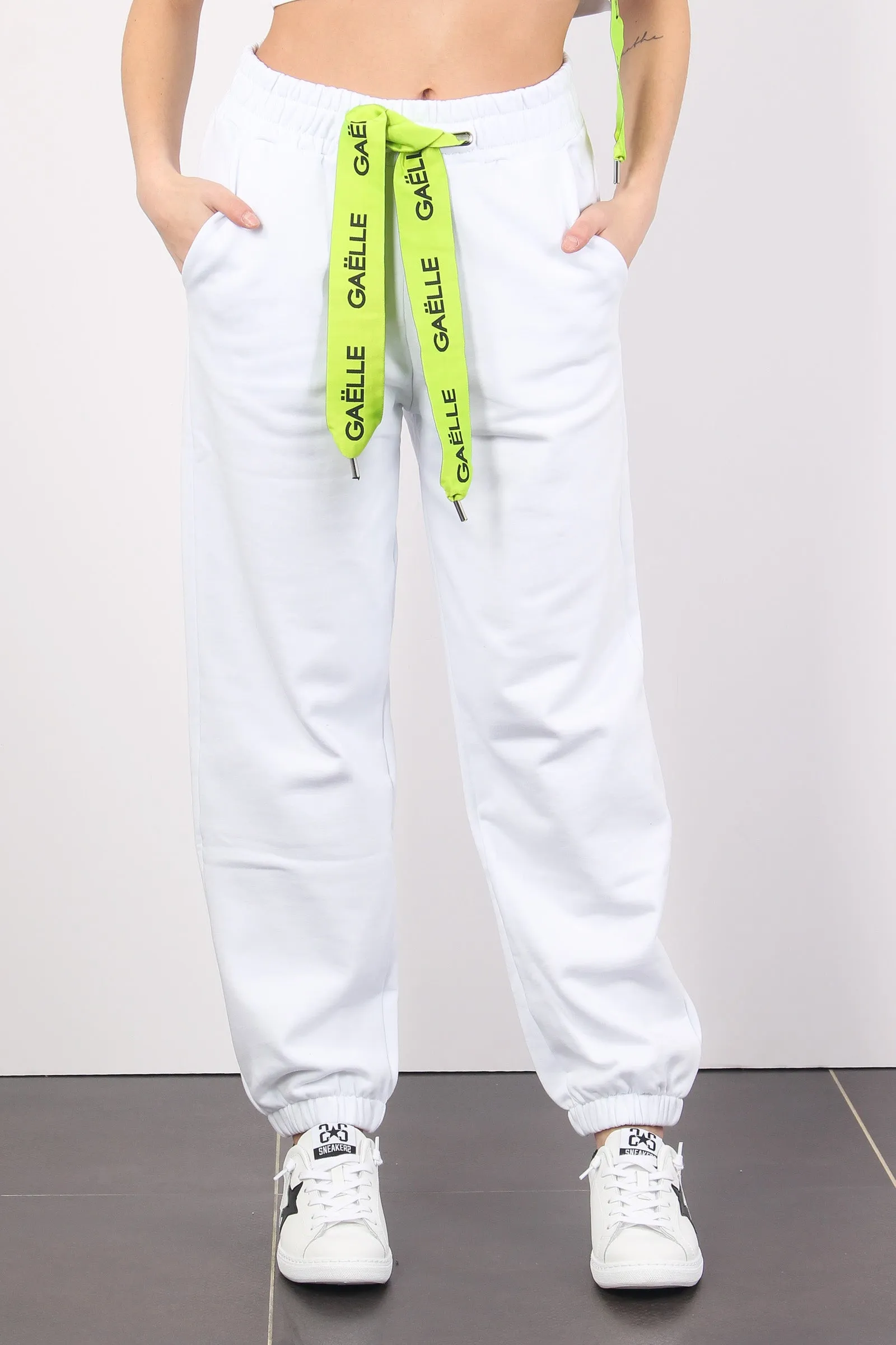 Pantalone Felpa Banda Logo Bianco