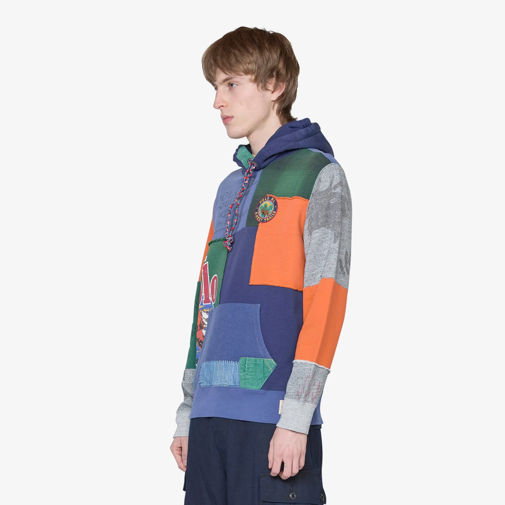 Patchwork Fleece Hoodie Dark Cobalt Multi