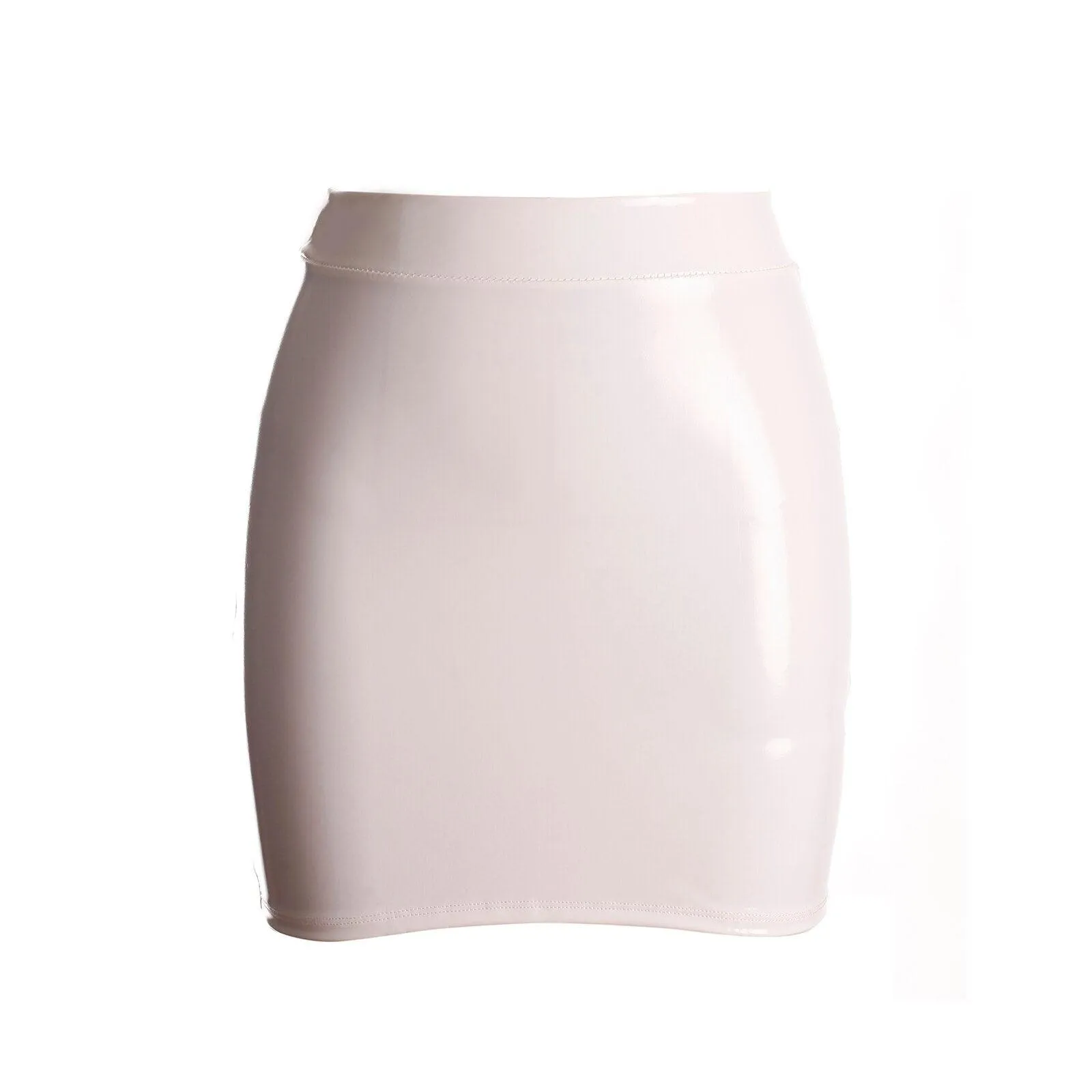 Patent Leather Tight Hip Elastic Metallic Solid Color A-Line Skirt