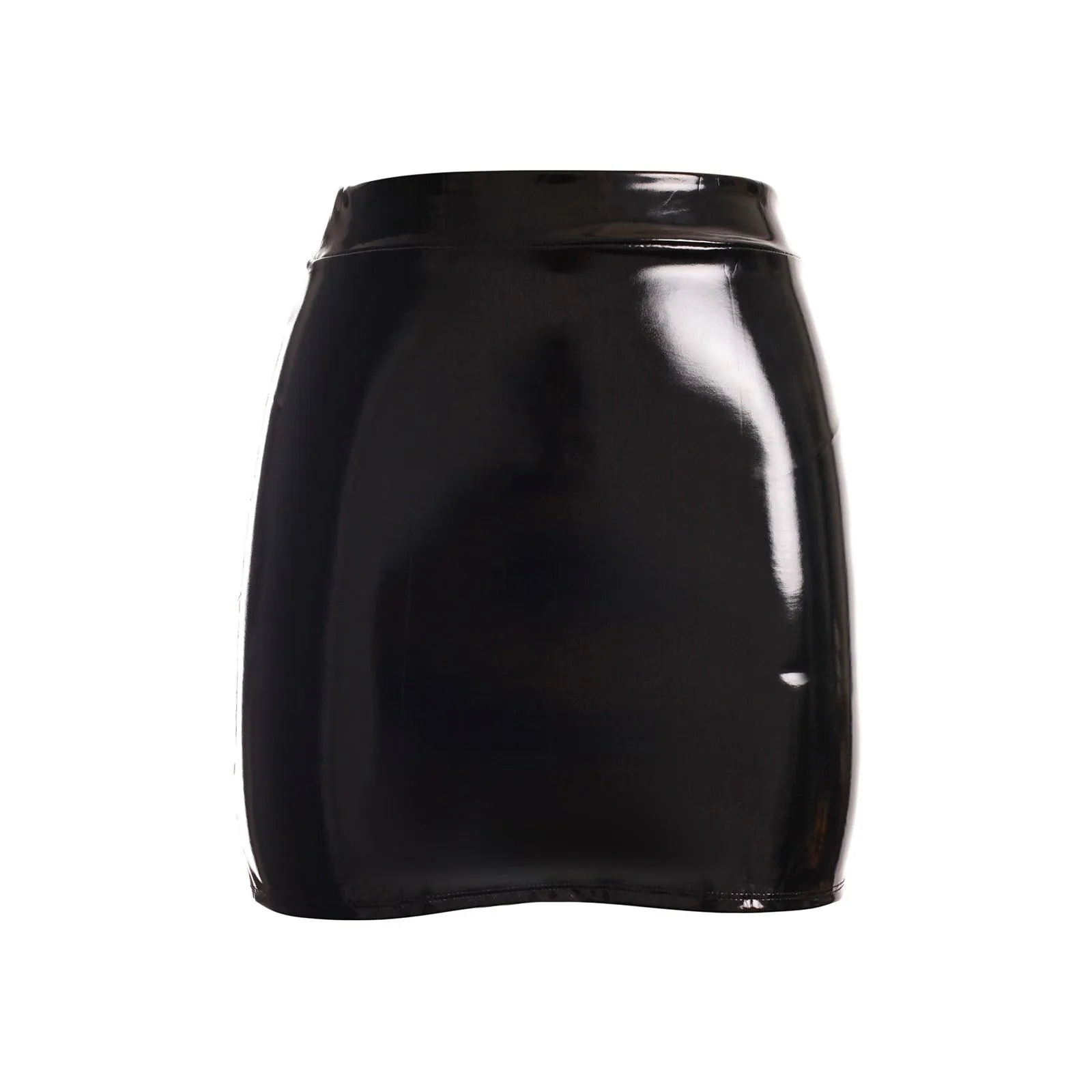 Patent Leather Tight Hip Elastic Metallic Solid Color A-Line Skirt