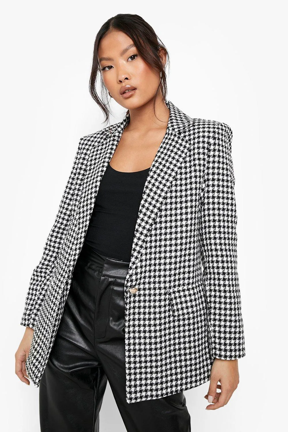 Petite Dogtooth Metal Button Blazer