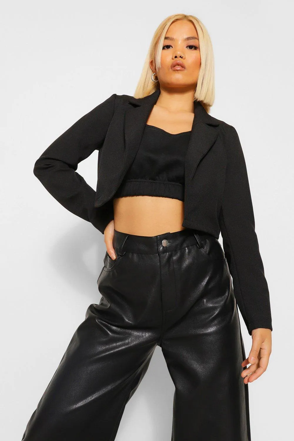 Petite Woven Crop Blazer