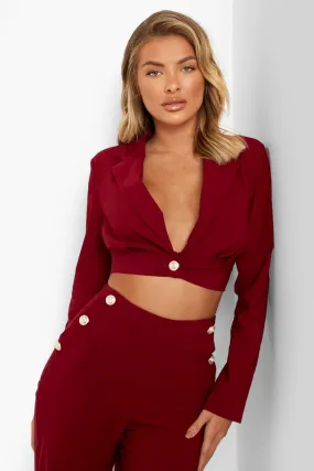 Pleat Detail Cropped Tailored Blazer