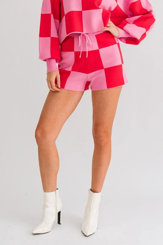 Pretty in Pink Checkered Sweater Shorts