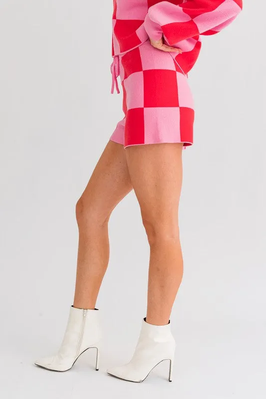 Pretty in Pink Checkered Sweater Shorts