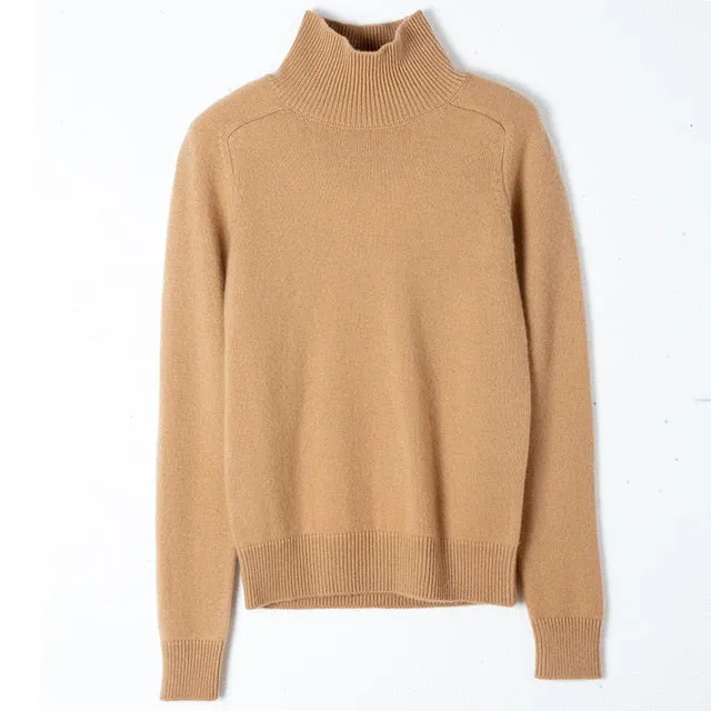 Real 35 Goat Cashmere Sweater Women 2019 Fashion Loose Pullover Bottoming Shirt Mock Neck Knitted Christmas Sweaters Knitwear