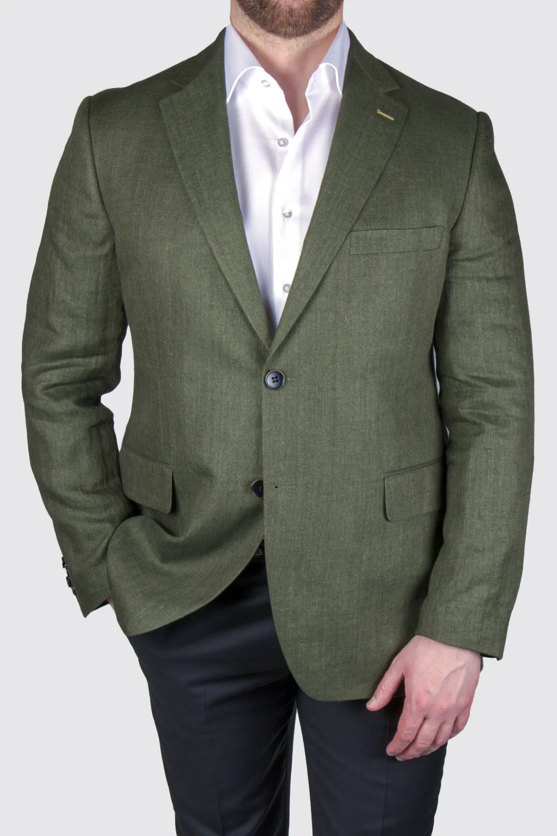 Rembrandt Hawker Herringbone Linen Blazer Green