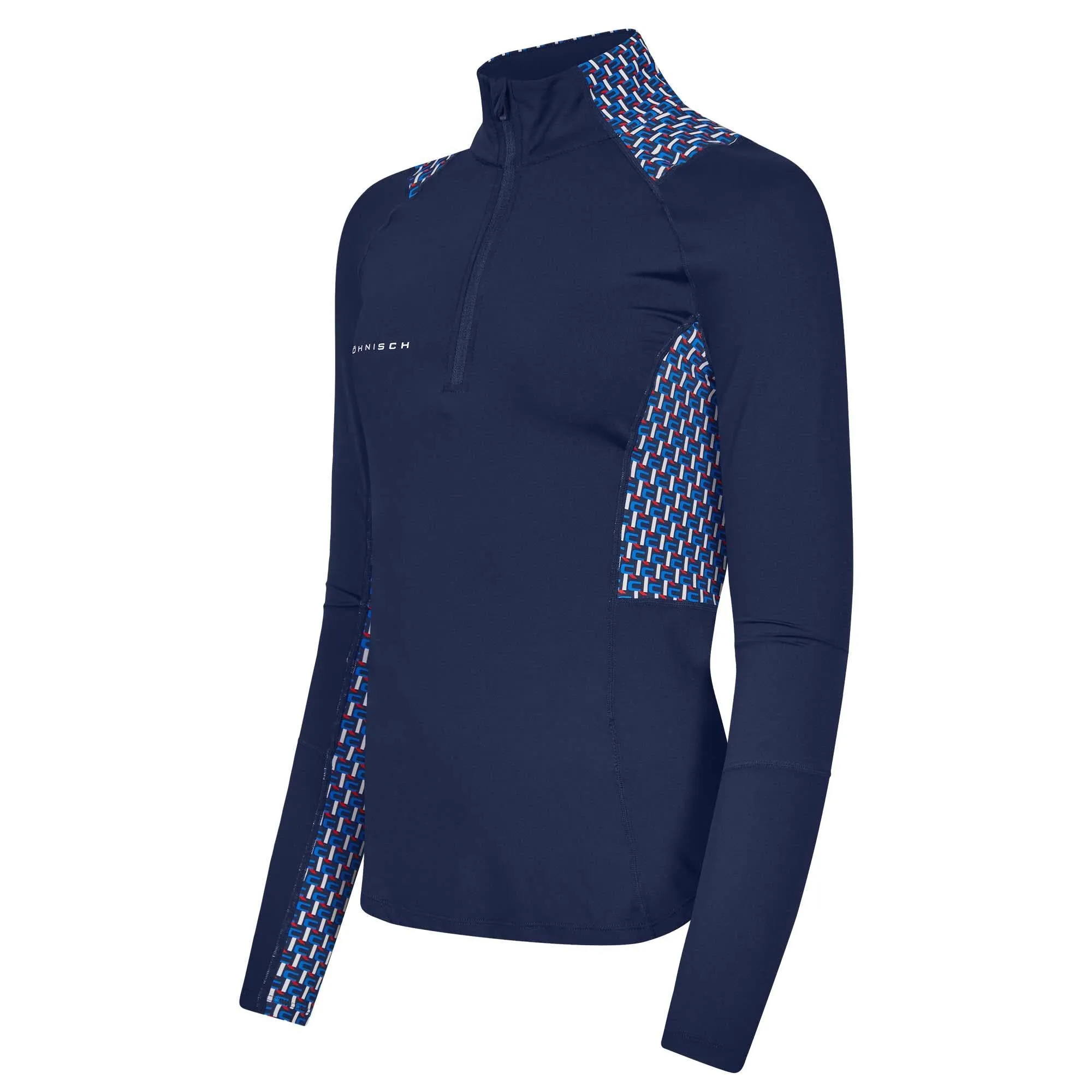 Rohnisch Bonnie Printed Ladies Long Sleeve Polo Shirt Logo Blue