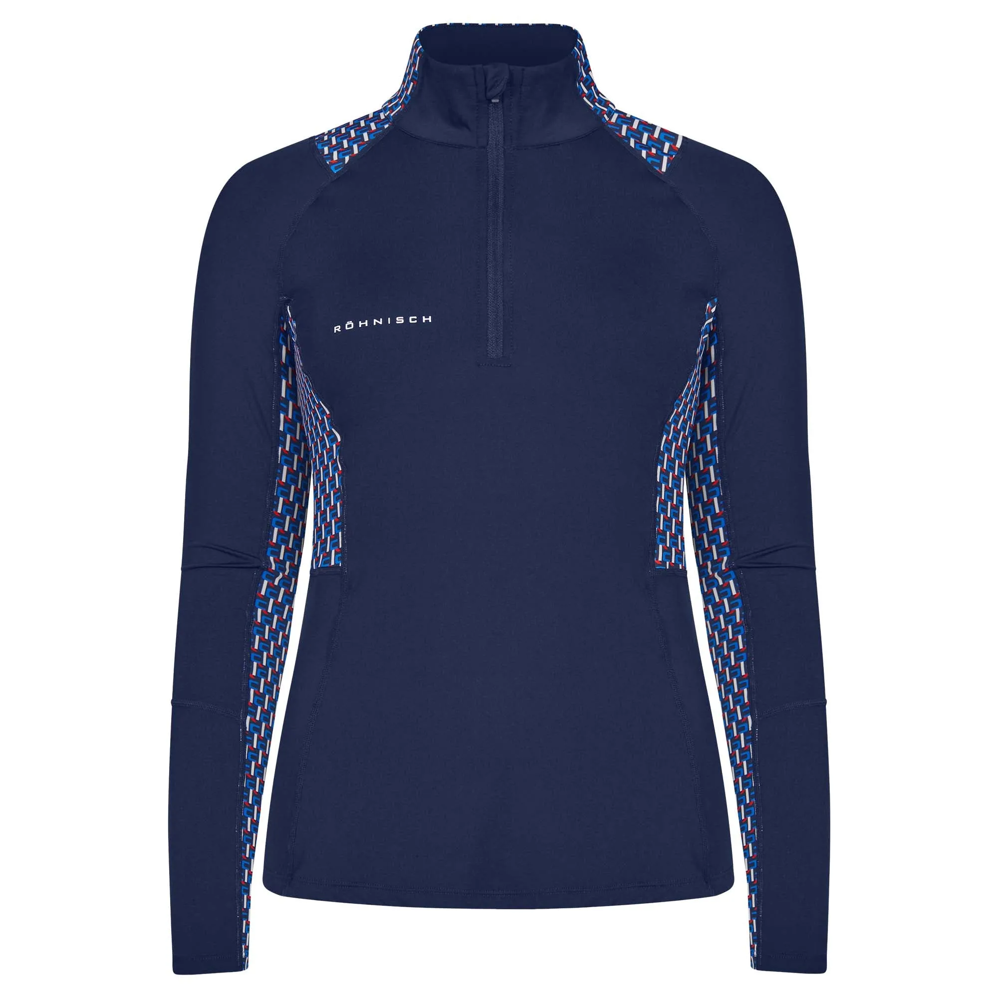 Rohnisch Bonnie Printed Ladies Long Sleeve Polo Shirt Logo Blue