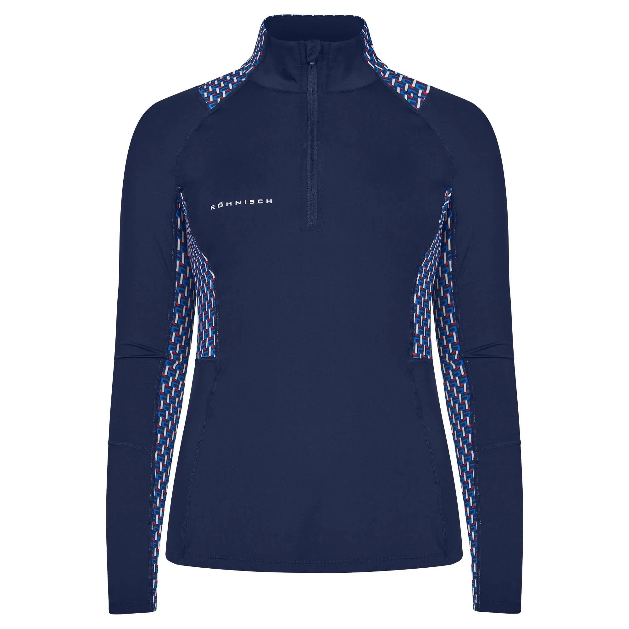 Rohnisch Bonnie Printed Ladies Long Sleeve Polo Shirt Logo Blue