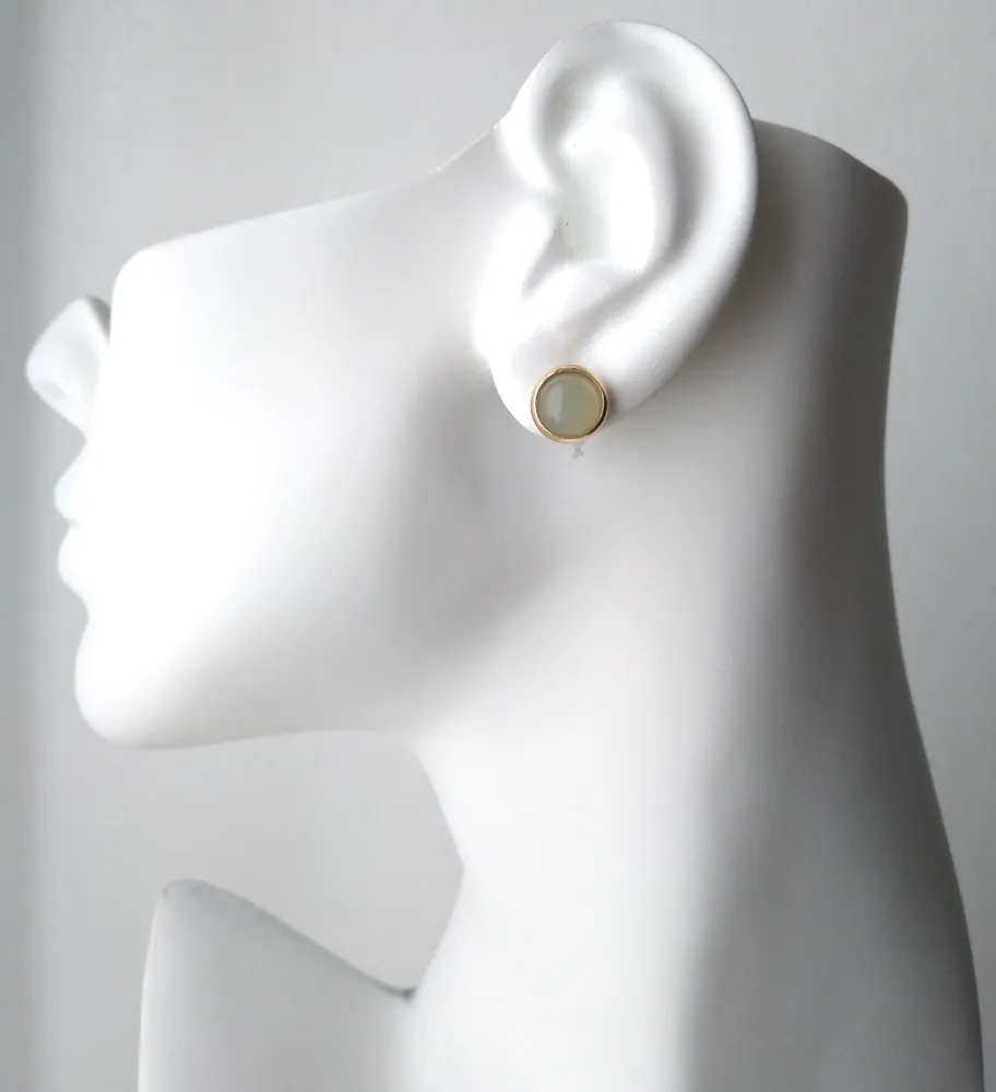 Round Pale Green Jade Stud with Cutout Gumamela Earring Jacket