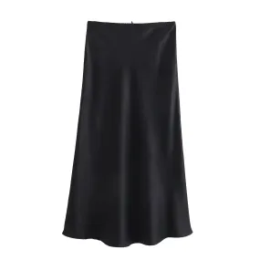 Satin Texture Bow Decoration Vintage Chic High Waist Long Skirts