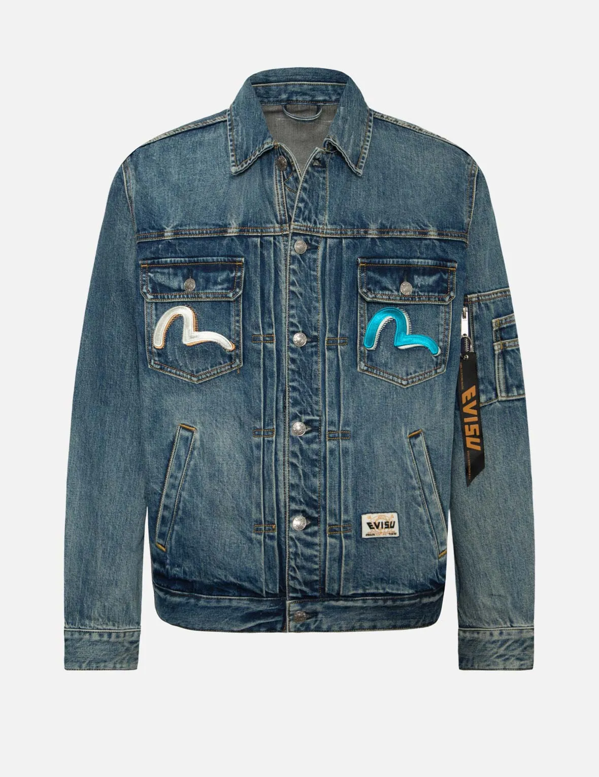 Seagull Embroidery Godhead Print Relax Fit Denim Jacket