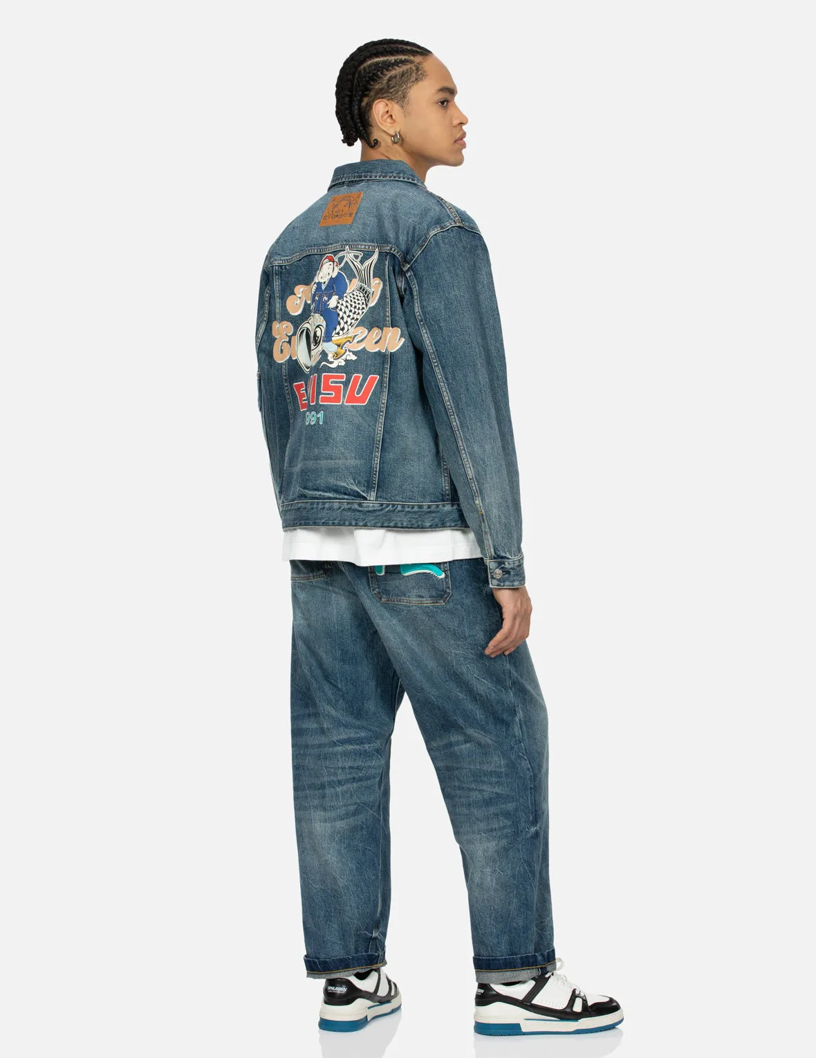 Seagull Embroidery Godhead Print Relax Fit Denim Jacket