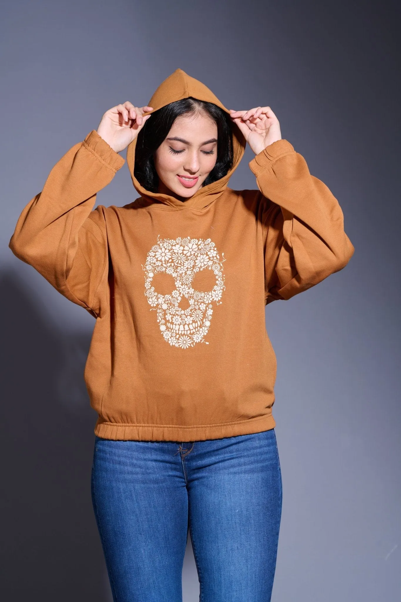 Skull Printed Camel Hoodie for Women