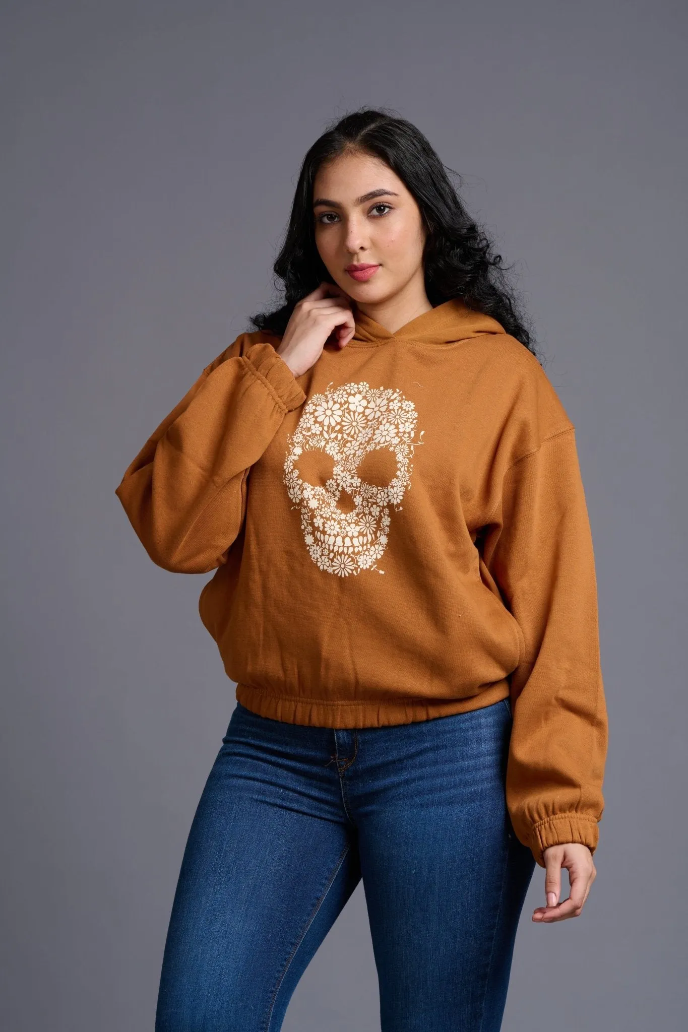 Skull Printed Camel Hoodie for Women