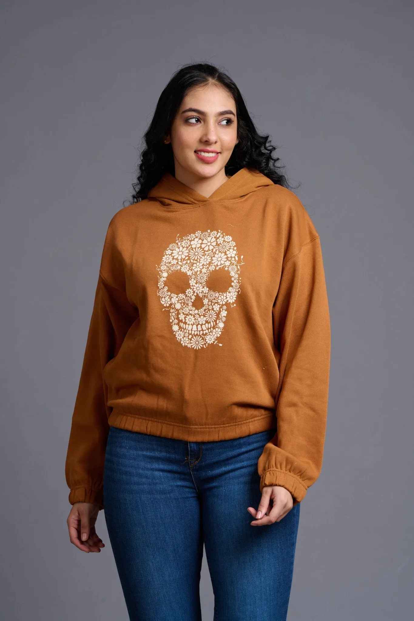 Skull Printed Camel Hoodie for Women