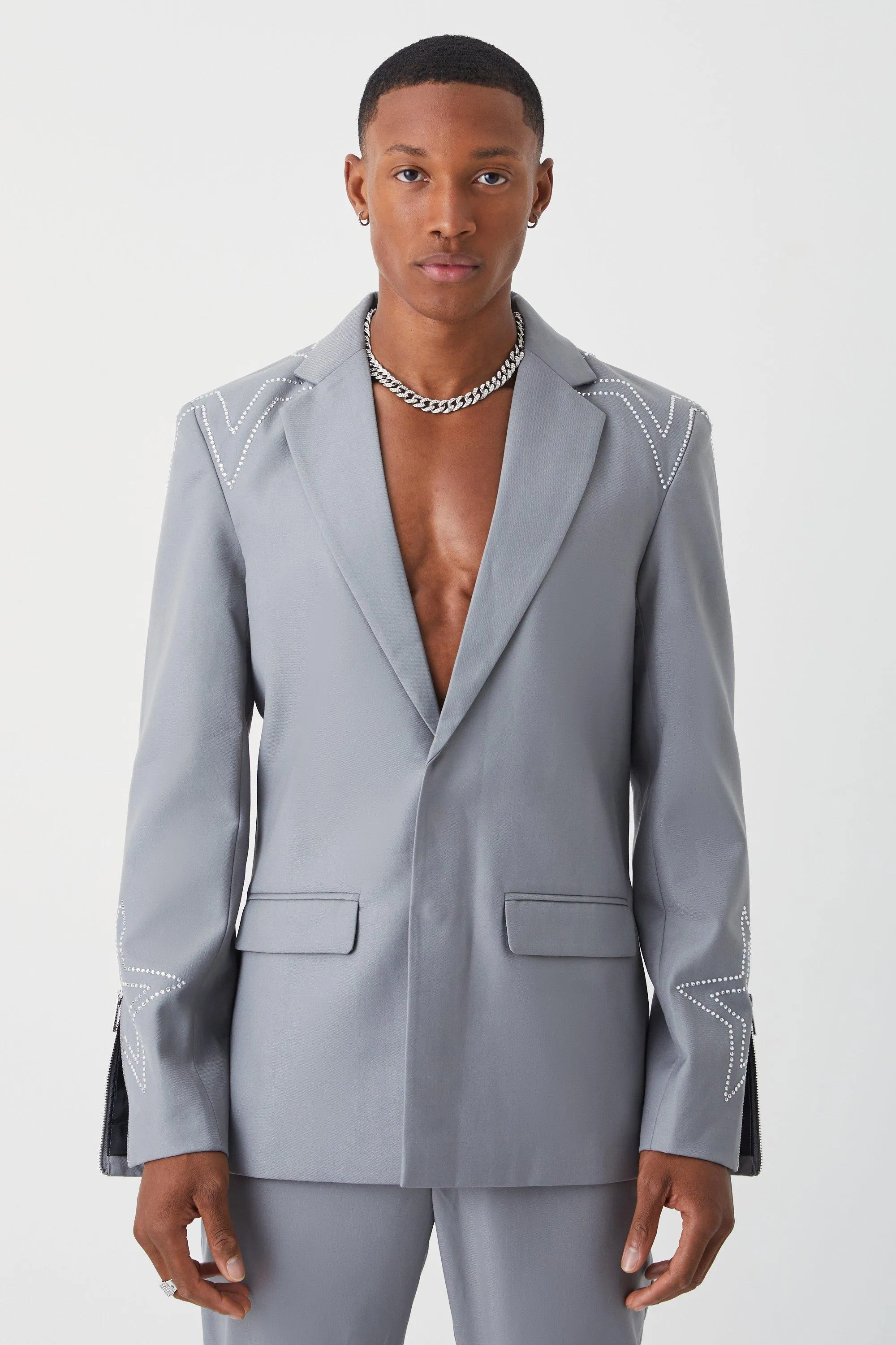 Slim Fit Blazer With Rhinestone Embellishment