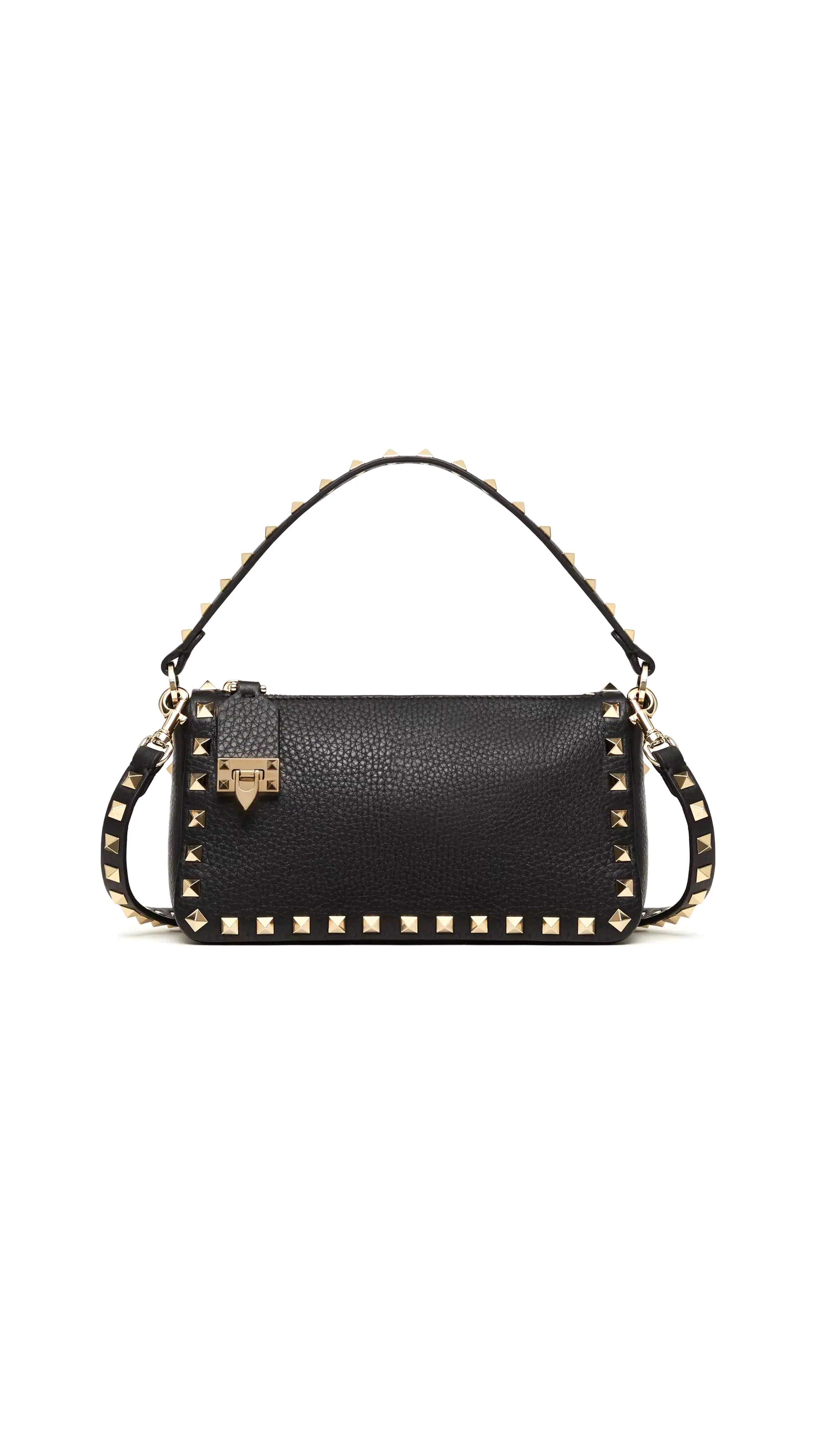 Small Rockstud Grainy Calfskin Crossbody Bag - Black