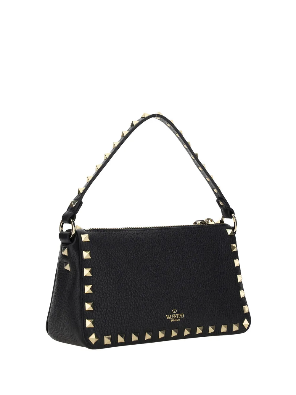 Small Rockstud Grainy Calfskin Crossbody Bag - Black