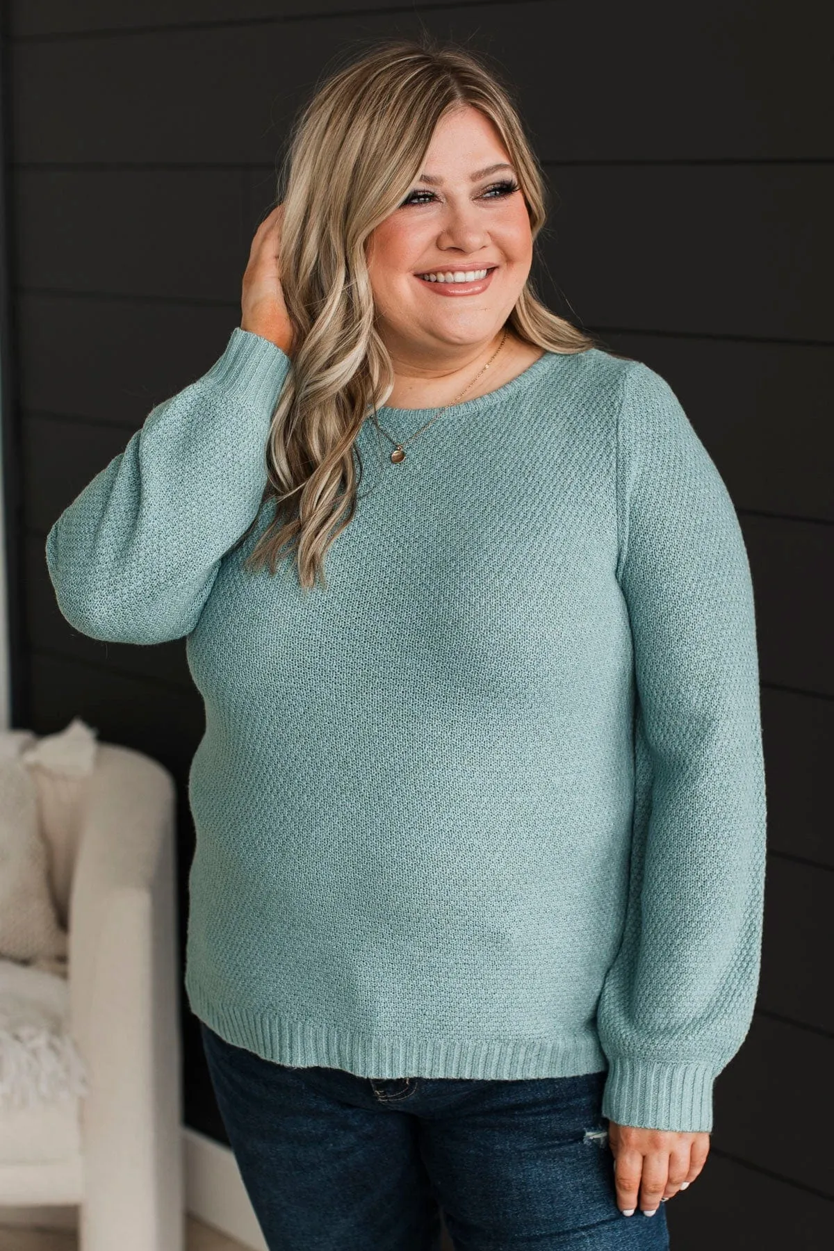 Start Fresh Knit Sweater- Dusty Teal